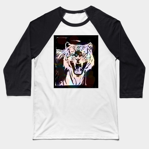 Rainbow Tiger Baseball T-Shirt by KateVegaVisuarts